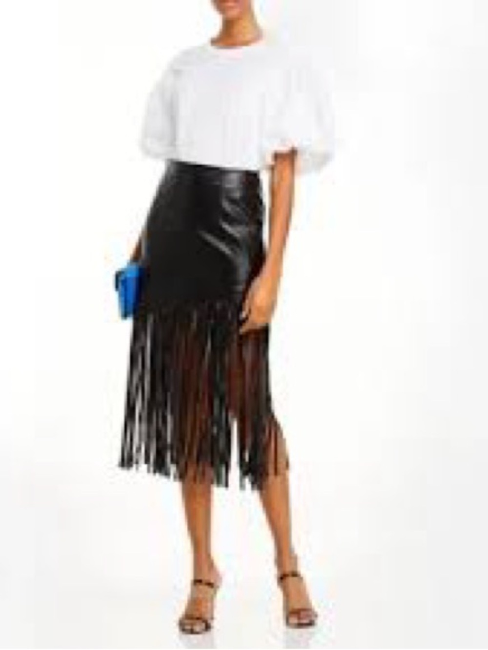 bagatelle Black Leather Fringe Midi Skirt